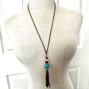 Long beaded tassel necklace
